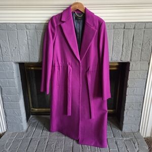 J Crew Long Wool Coat Pink Purple Tie Waist Trench Size 2